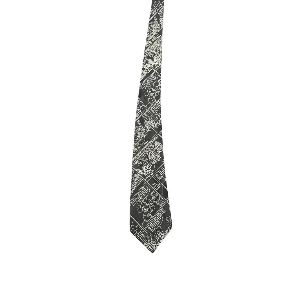 Disney Balancine Tie Works Mickey Mouse Comic Strip Black White Necktie Silk